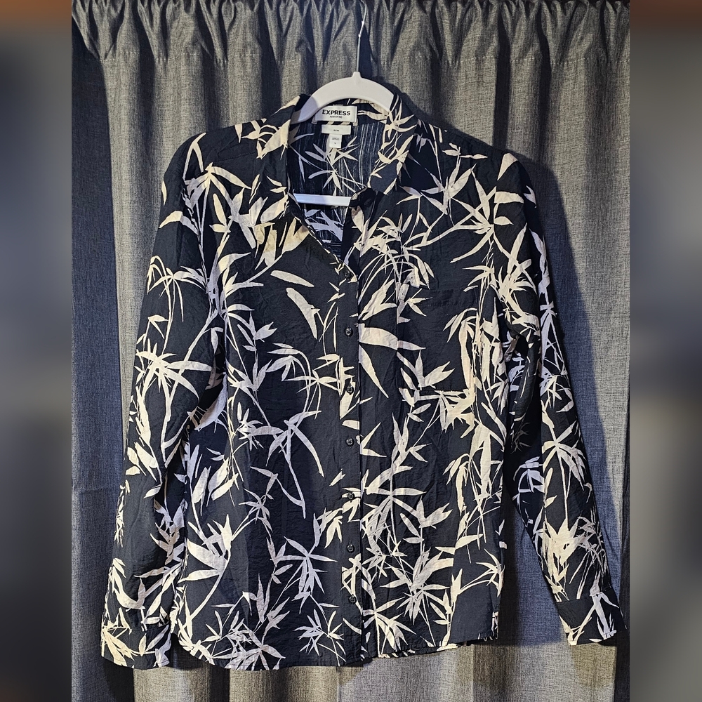 Express Tropical Hawaiian Print Portofino Shirt Size L